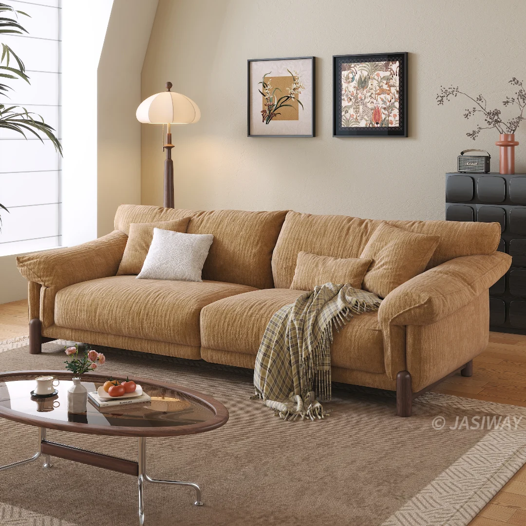 NÓVORA CASA a rayas lino sofá con profundo asiento & acolchado cojines| cómodo 3-plazas sofá para Sala