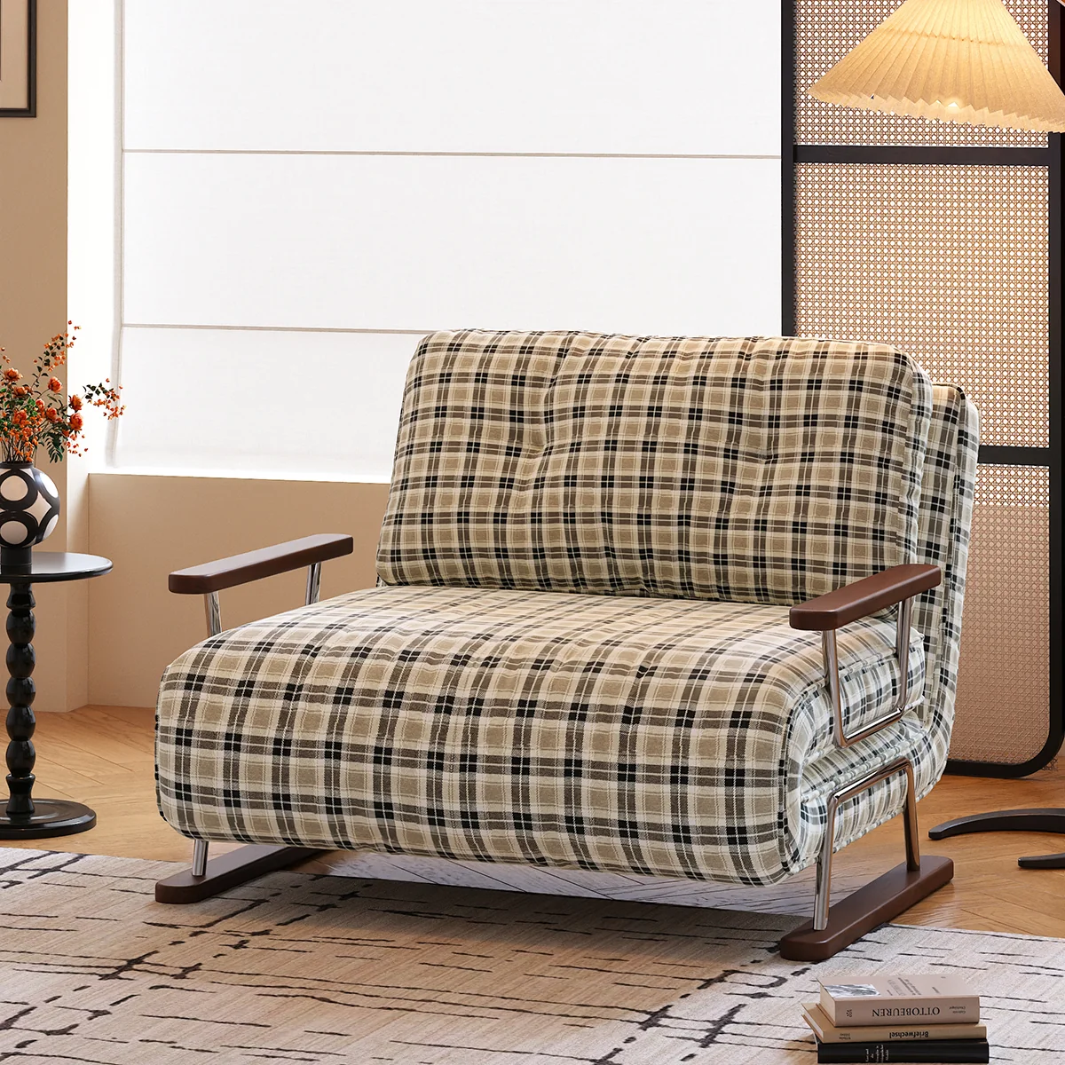 NÓVORA CASA a cuadros Sofá cama– 4-en-1 transformable plegable sillón cama para pequeño espacios