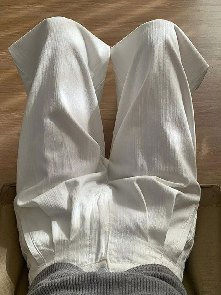 Loose-fitting American-style white wide-leg jeans for women, new summer style, plus size, textured, high-waisted, straight leg.