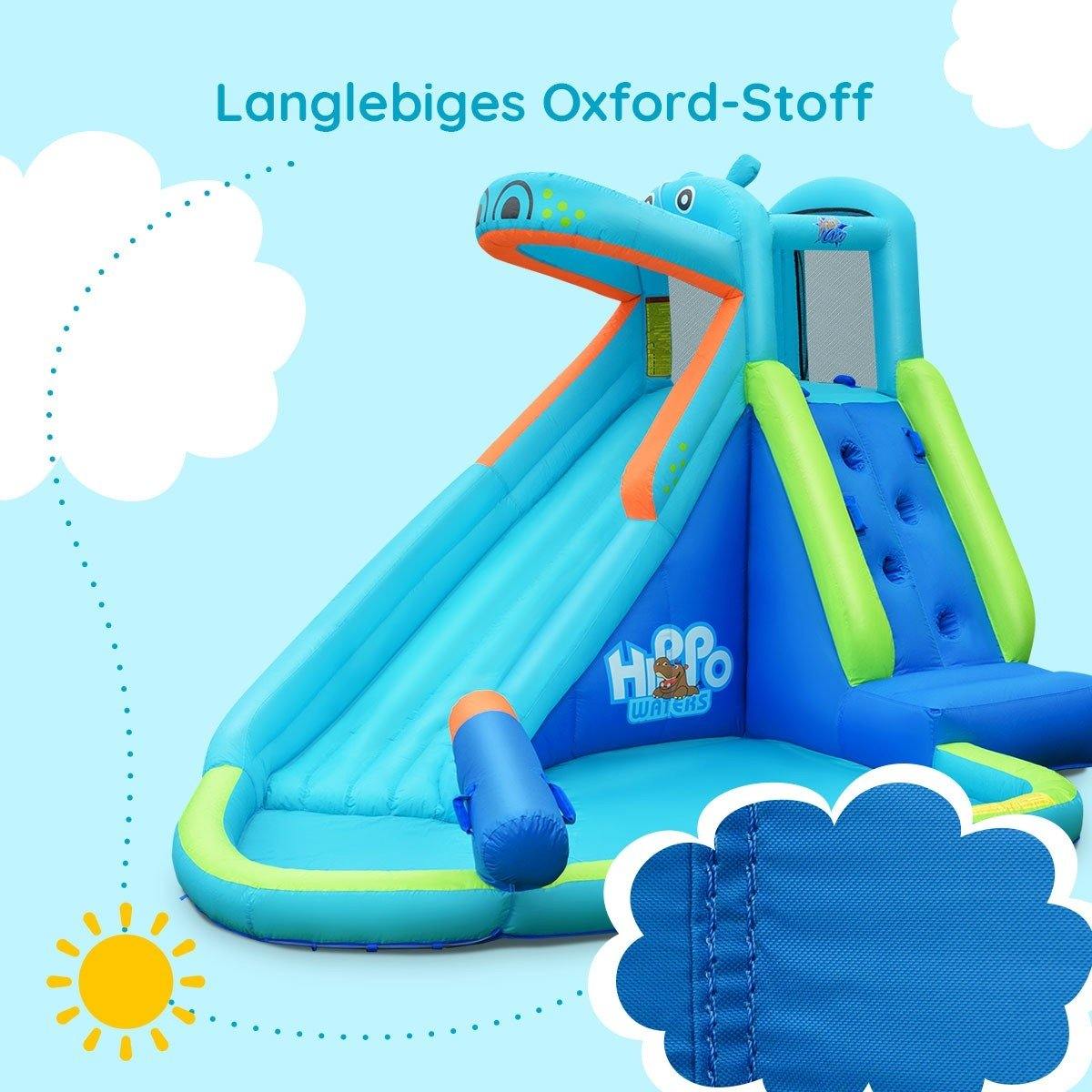 BOUNTECH Inflatable Water Slide, Hippo Themed Kids Waterslide Park for Outdoor w/Long Slide & Splash Pool