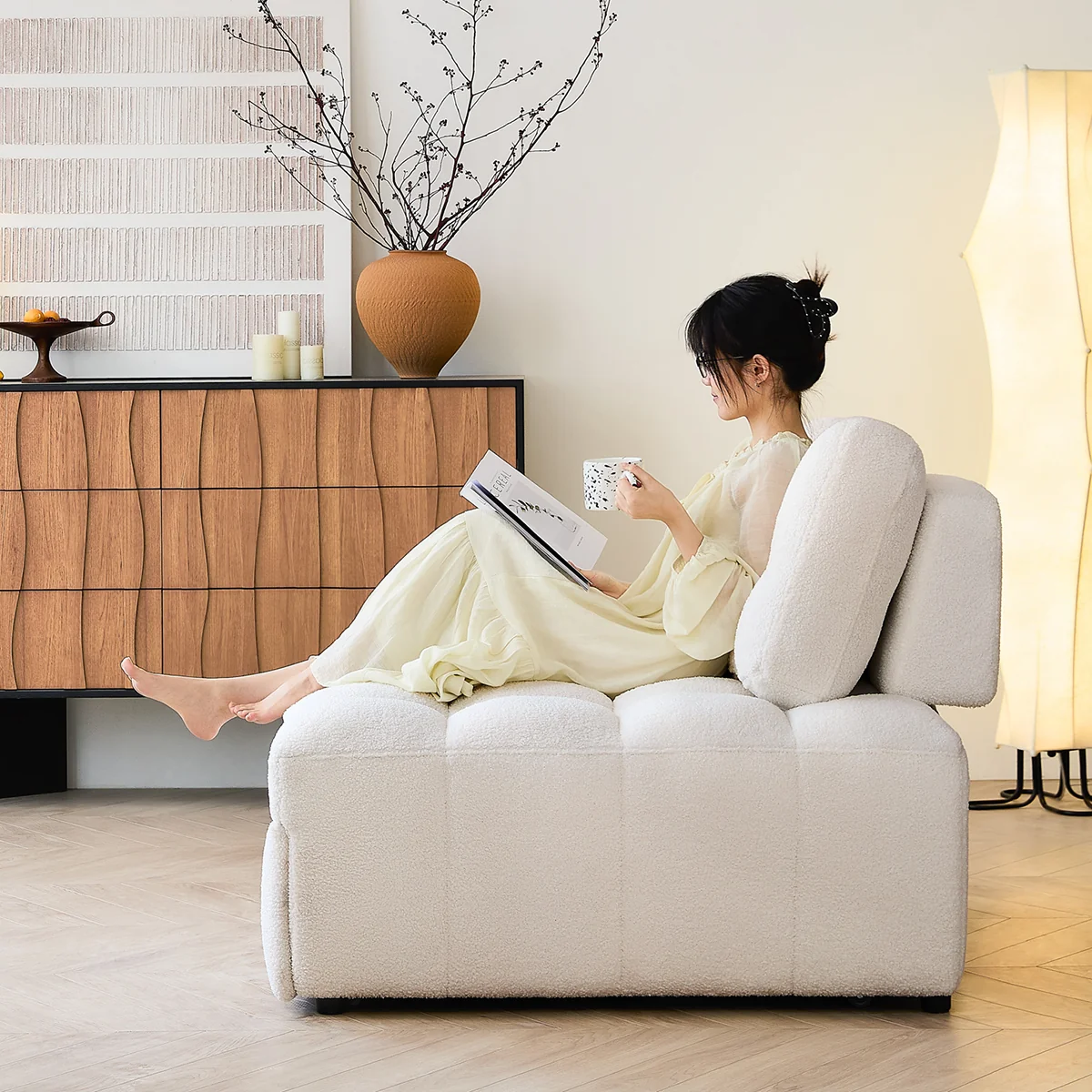 NÓVORA CASA peluche borrega descanso Sofá cama– Crema Blanco extraíble extraíble cama para pequeño espacios