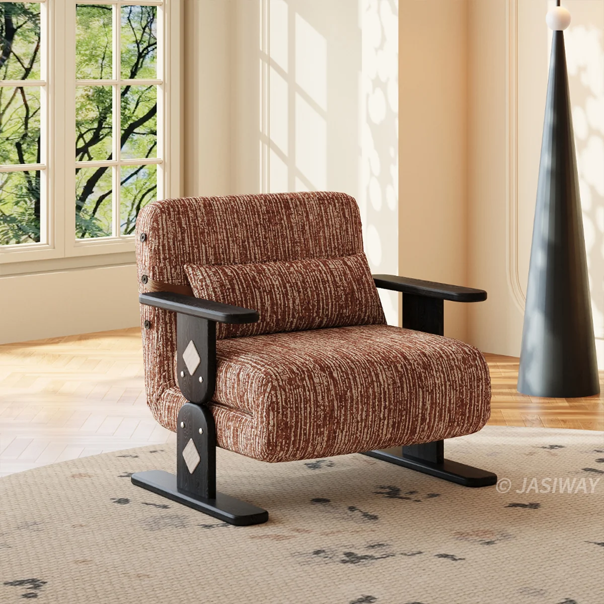 Sillón cama de chenille 3 en 1 con cojín lumbar ajustable | Confort refinado