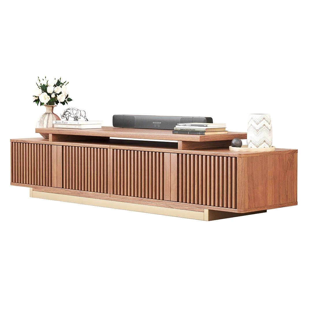 NÓVORA CASA Extensible acanalado madera Mueble para TV con 2 gabinetes & Almacenamiento| Ajustable Moderno multimedia consola para TVs superior a 85