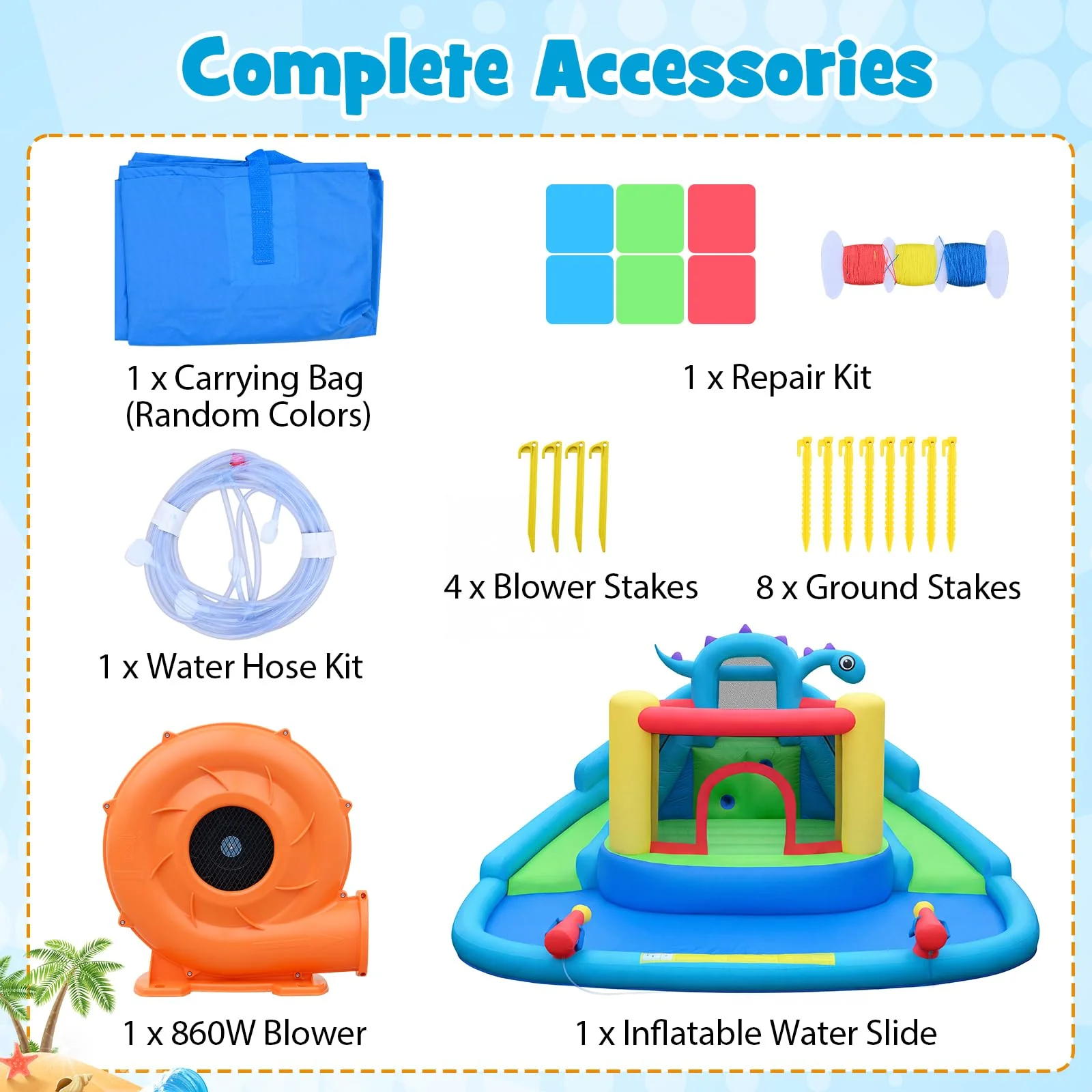 BOUNTECH Dinosaur Styling Inflatable Water Slide Double Slides Park with Bounce House