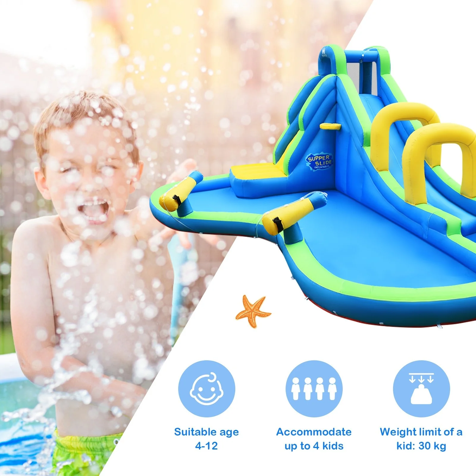 BOUNTECH Inflatable Water Slide, 16x12FT Mega Waterslide Park for Kids Backyard w/Adventure Long Slide, Splash Pool