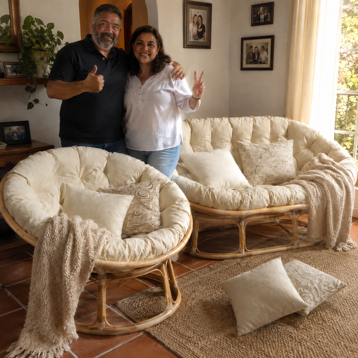 RattanNest™ | Sillón Papasan de ratán con cojines