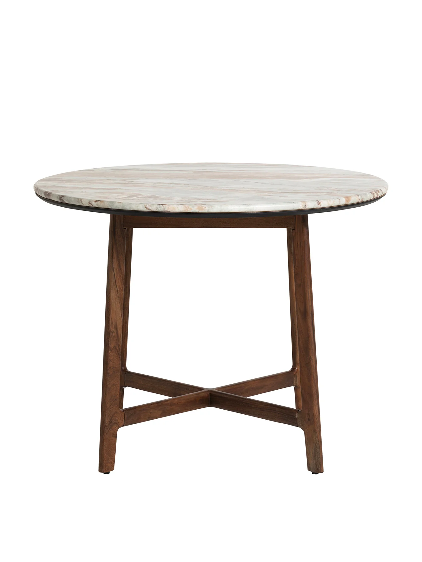 Brown Cresta Marble and Acacia Wood Dining Table