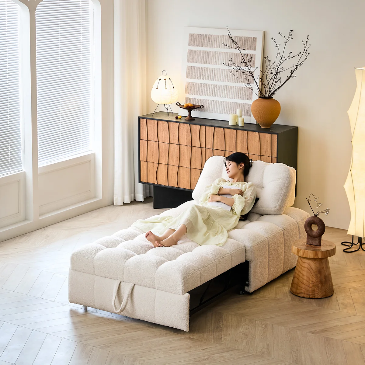 NÓVORA CASA peluche borrega descanso Sofá cama– Crema Blanco extraíble extraíble cama para pequeño espacios