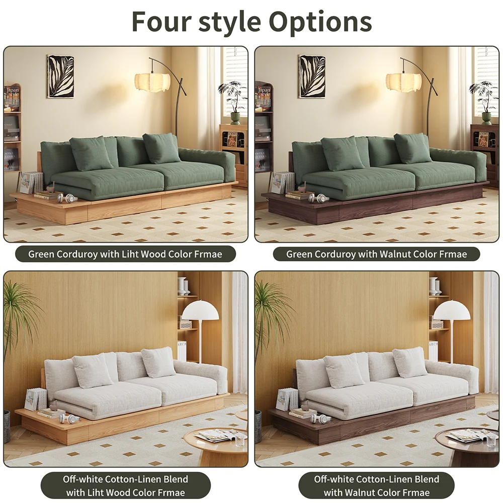 NÓVORA CASA piso plataforma madera estructura Sofá cama– de doble cara reposabrazos, pana o lino mezcla tapizado