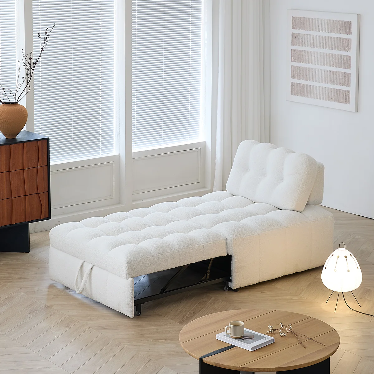 NÓVORA CASA peluche borrega descanso Sofá cama– Crema Blanco extraíble extraíble cama para pequeño espacios