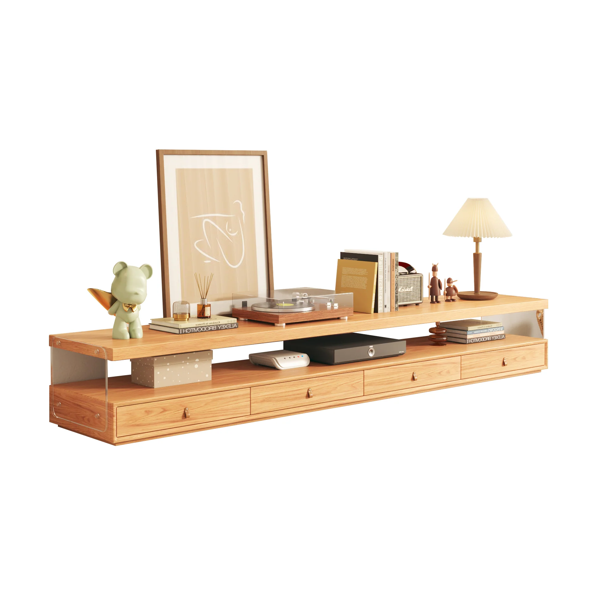 NÓVORA CASA madera multimedia centro Mueble para TV con repisas y 4-cajón