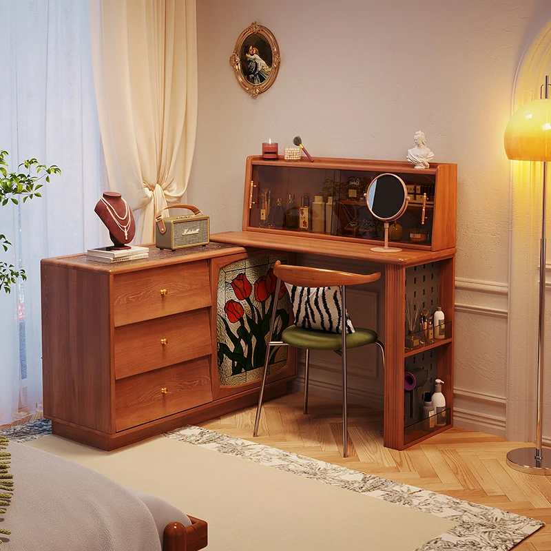NÓVORA CASA arte decorativo Madera maciza tocador escritorio con teñido vidrio estilo tulipán decorativo