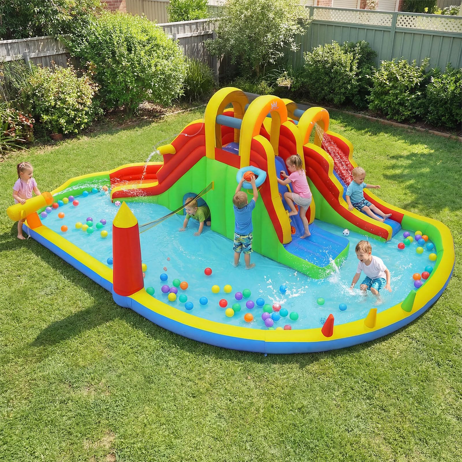 BOUNTECH Inflatable Water Slide Park | 12 in 1 Kids Mega Water Bounce House with Large Deep Pool