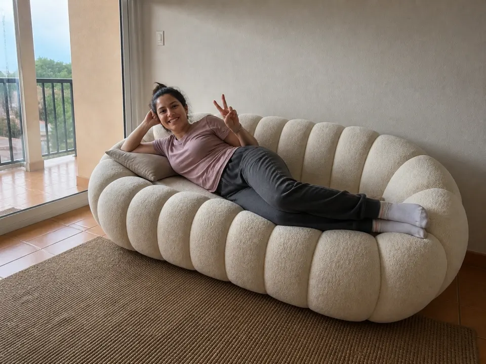 Mujer descansando en el sofá doble NubeCalabaza