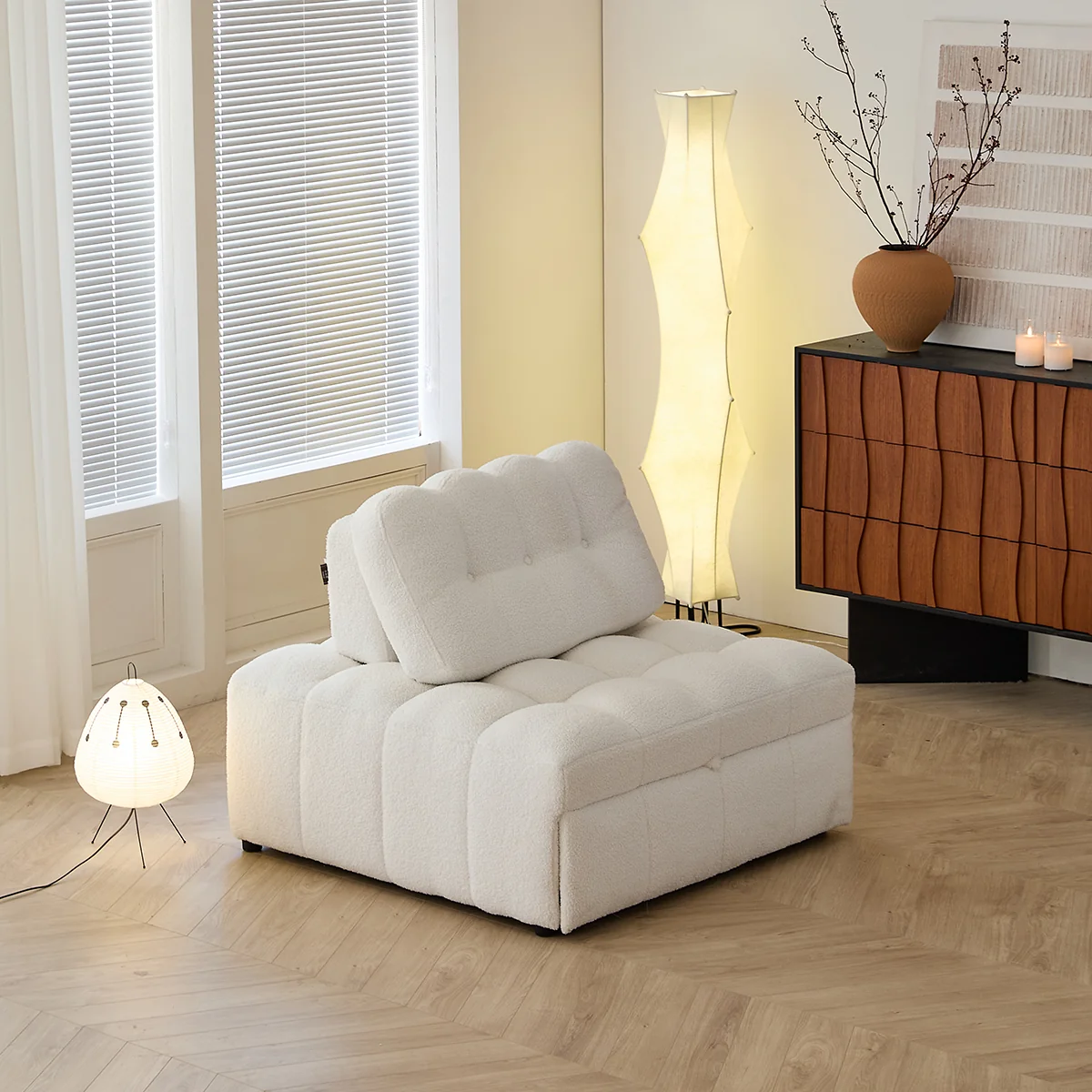 NÓVORA CASA peluche borrega descanso Sofá cama– Crema Blanco extraíble extraíble cama para pequeño espacios