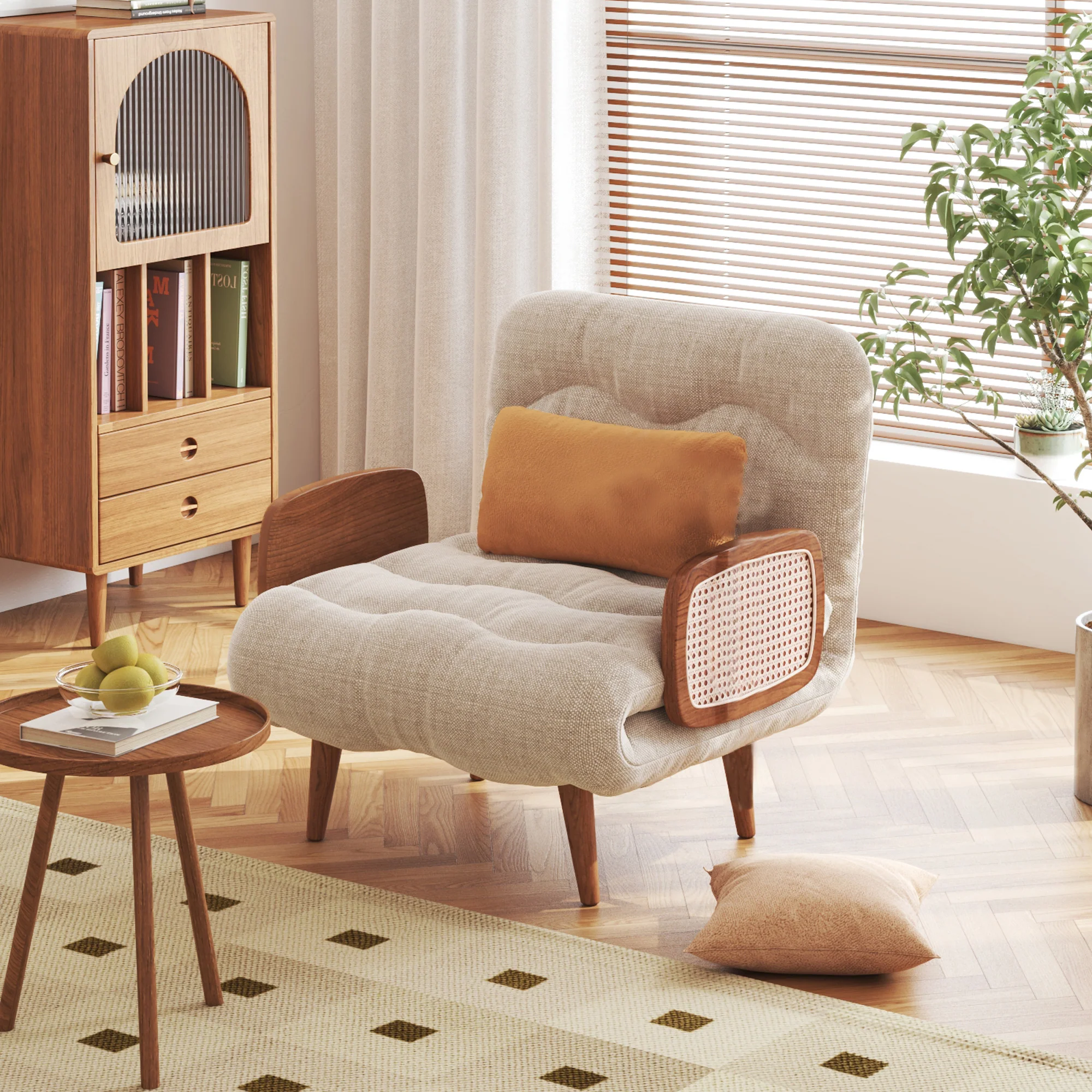 NÓVORA CASA 3-en-1 Beige plegable Sofá cama algodón & lino transformable sofá