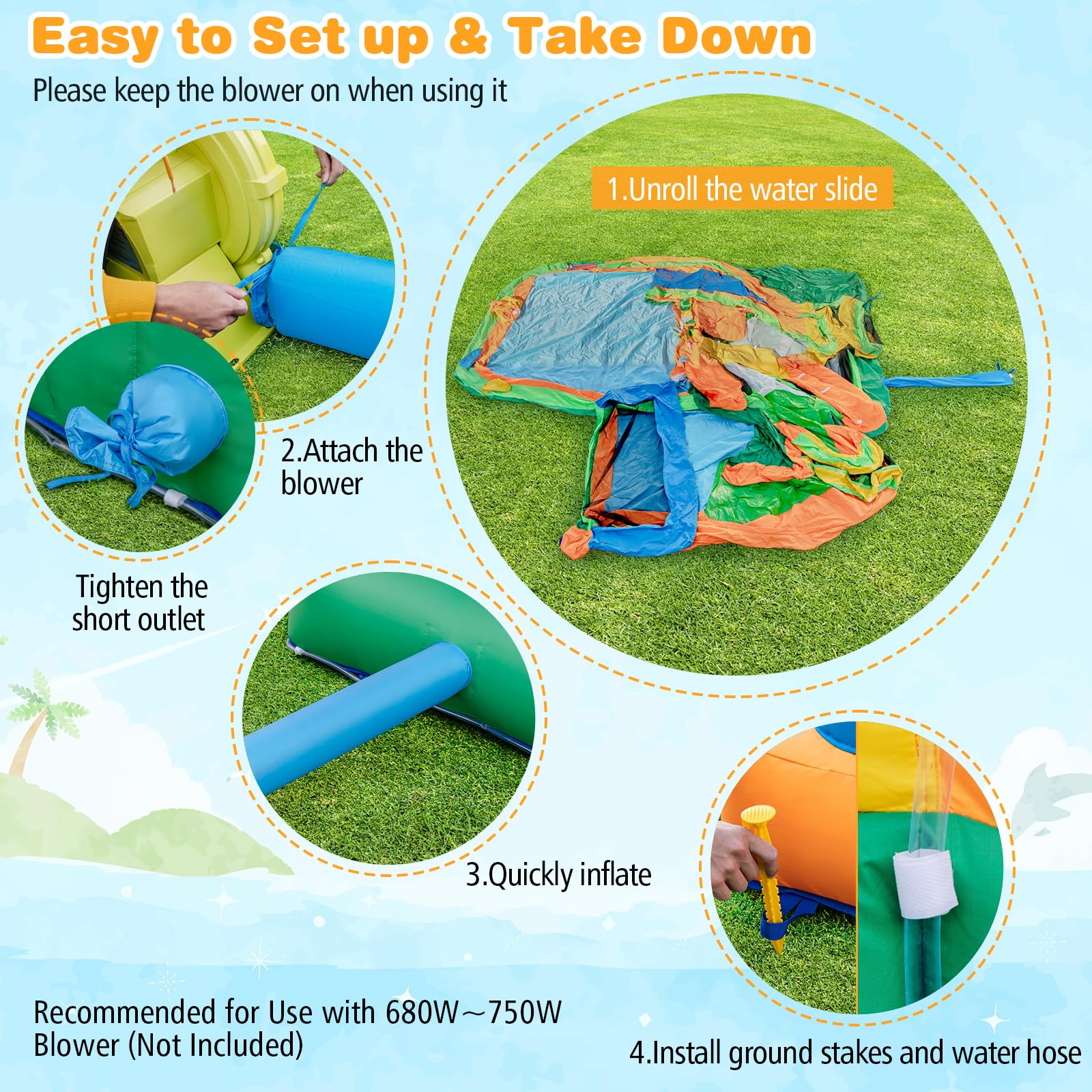 BOUNTECH Inflatable Water Slide Park, 9 in 1 Mega Waterslide Bounce House for Outdoor w/Dual Slides