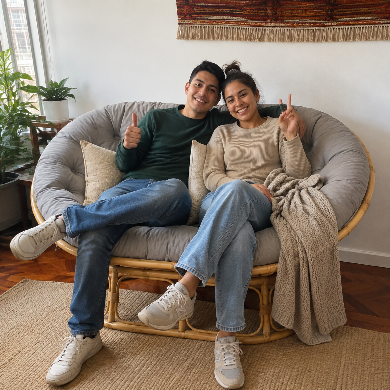 RattanNest™ | Sillón Papasan de ratán con cojines