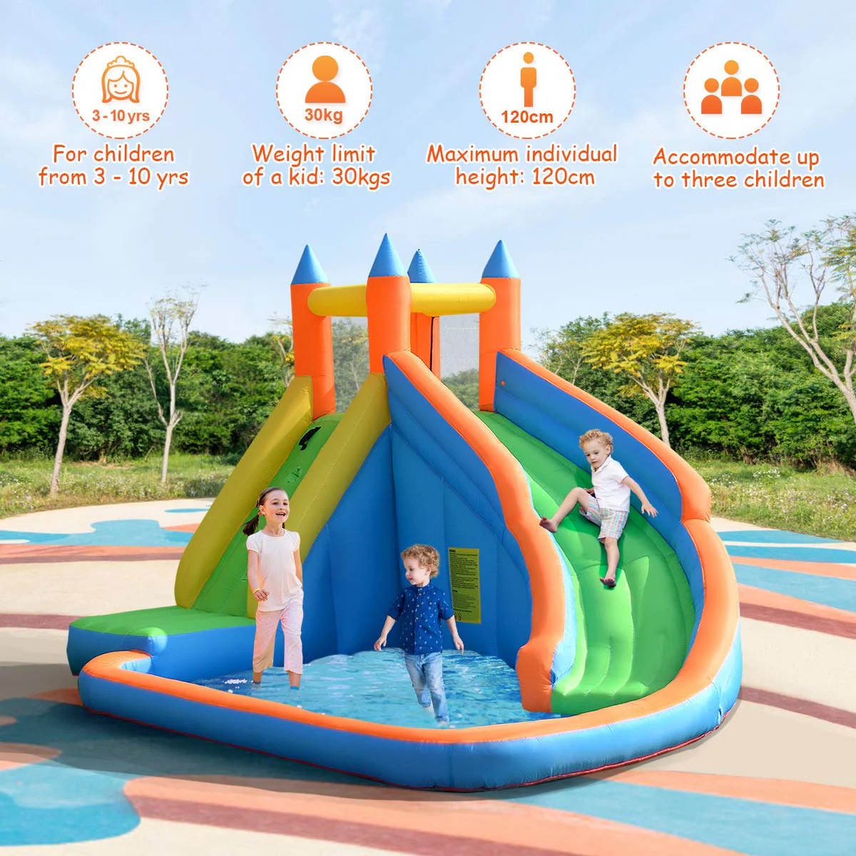 Costzon Inflatable Water Slide, Giant Bouncy Waterslide Park for Kids Backyard Outdoor Fun with Climbing Wall