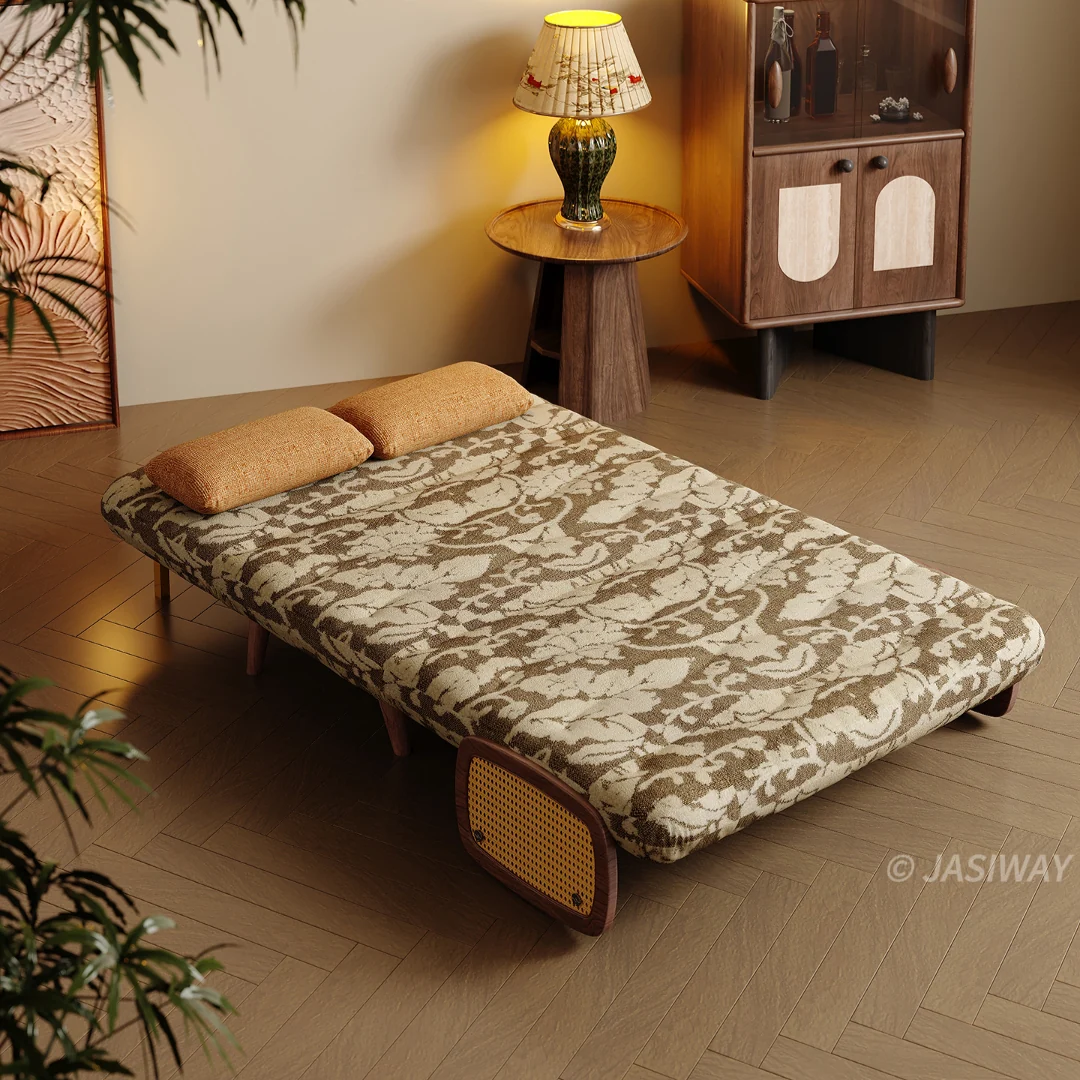 NÓVORA CASA mediados siglo ratán brazo cama sillón| transformable sillón cama con Madera maciza & ratán tejido reposabrazos, 3-en-1 descanso diván para pequeño espacios