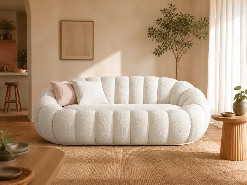 Sofá doble NubeCalabaza color crema en una sala cálida