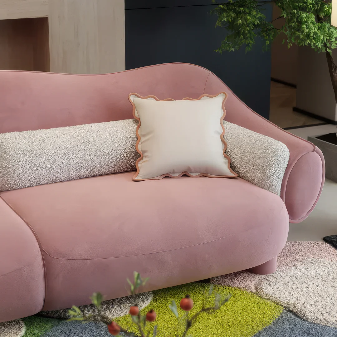 RINGCHEN rosa pálido Rosa Curvo nube sofá con escultórico Shell inspirado silueta| Moderno De lujo profundo asiento Tapizado sofá para de diseñador Sala