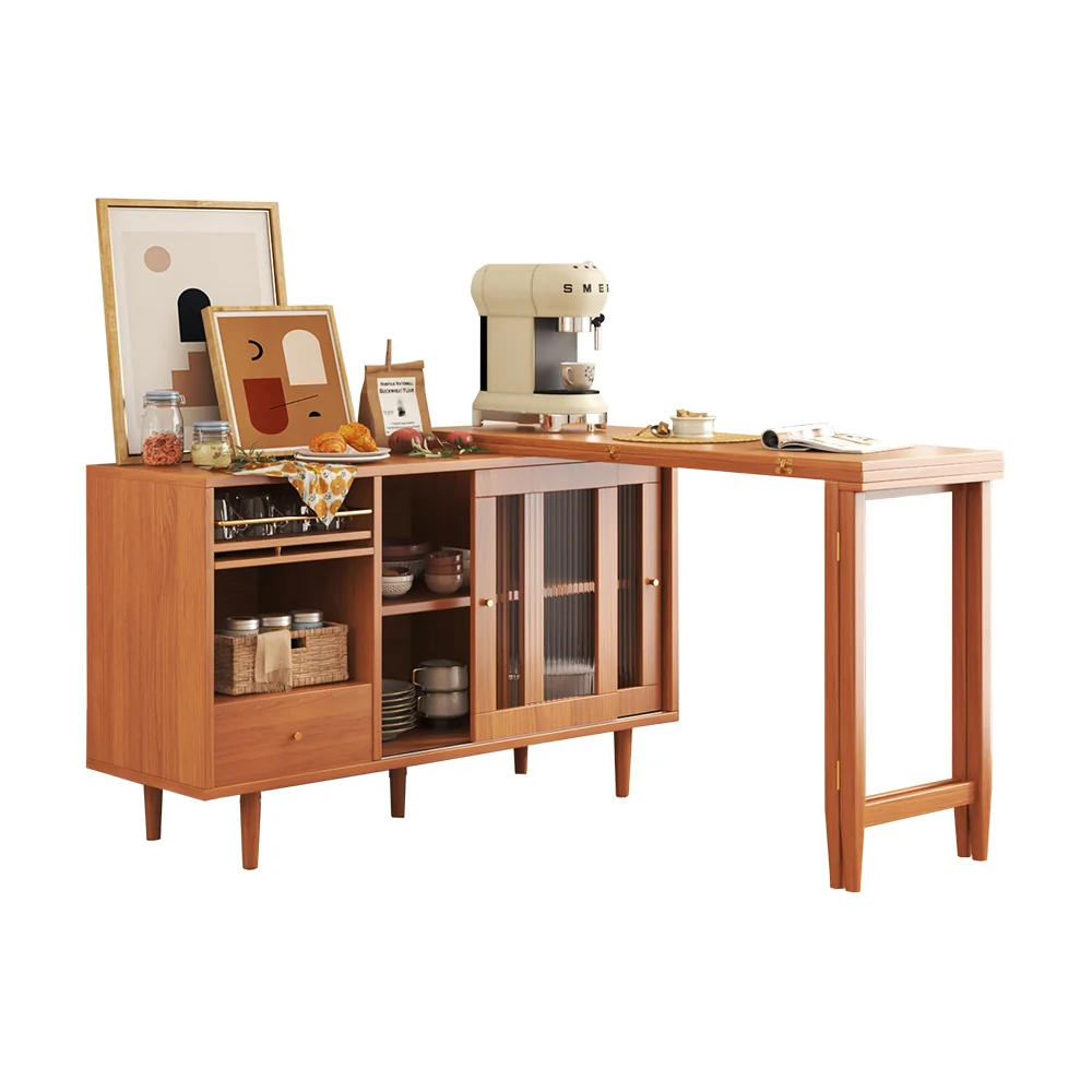 NÓVORA CASA 2-en-1 bufetero gabinete con compacto Extensible Mesa de comedor– espacio ahorrador Moderno Aparador con acanalado vidrio puertas & grande Almacenamiento