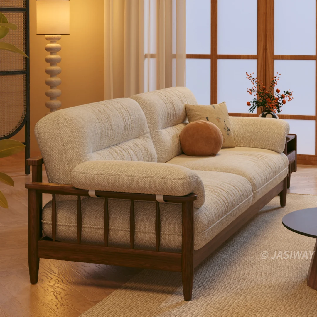 JASIWAY Madera maciza estructura sofá con Desmontable lavable funda| Moderno Tapizado sofá para Sala