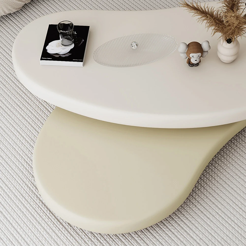 NÓVORA CASA Minimalista giratorio Mesa de centro con único Ovalado diseño- apagado Blanco & Beige elegancia