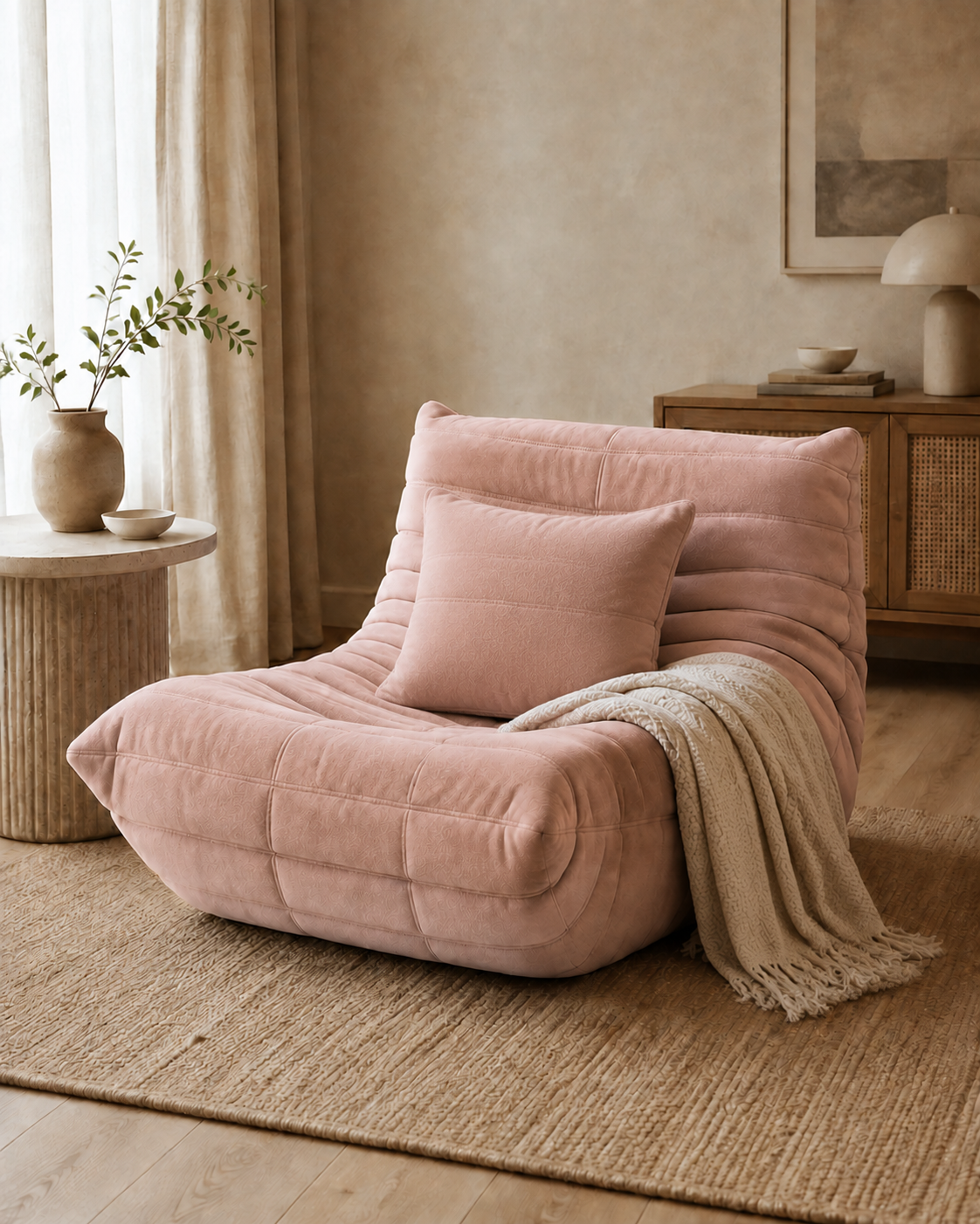 Relax | Sillón + cojín + manta — Rosa empolvado