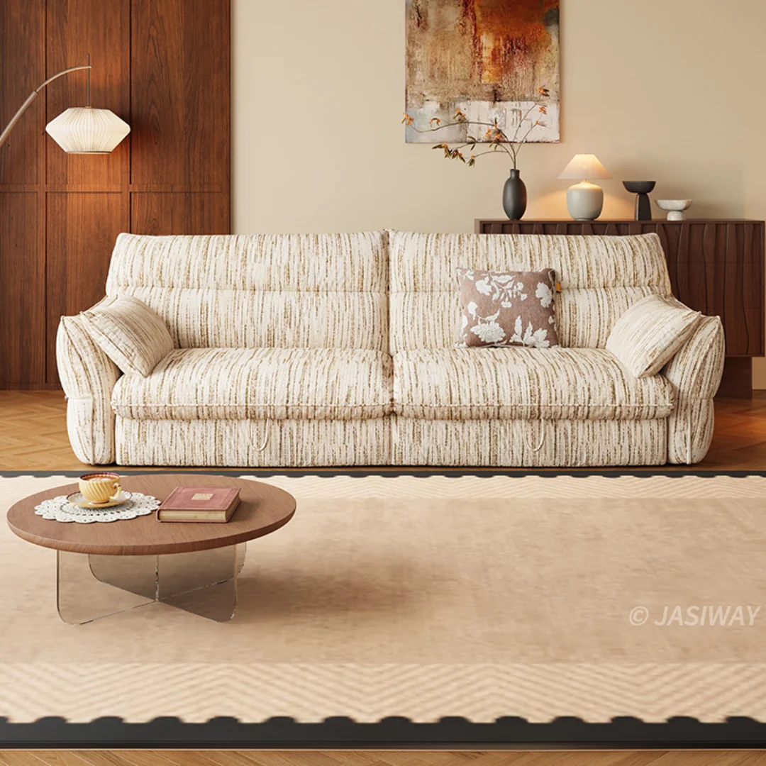 NÓVORA CASA extraíble extraíble Sofá cama| transformable sofá de dos plazas cama en Crema a rayas tela para Sala & pequeño espacios