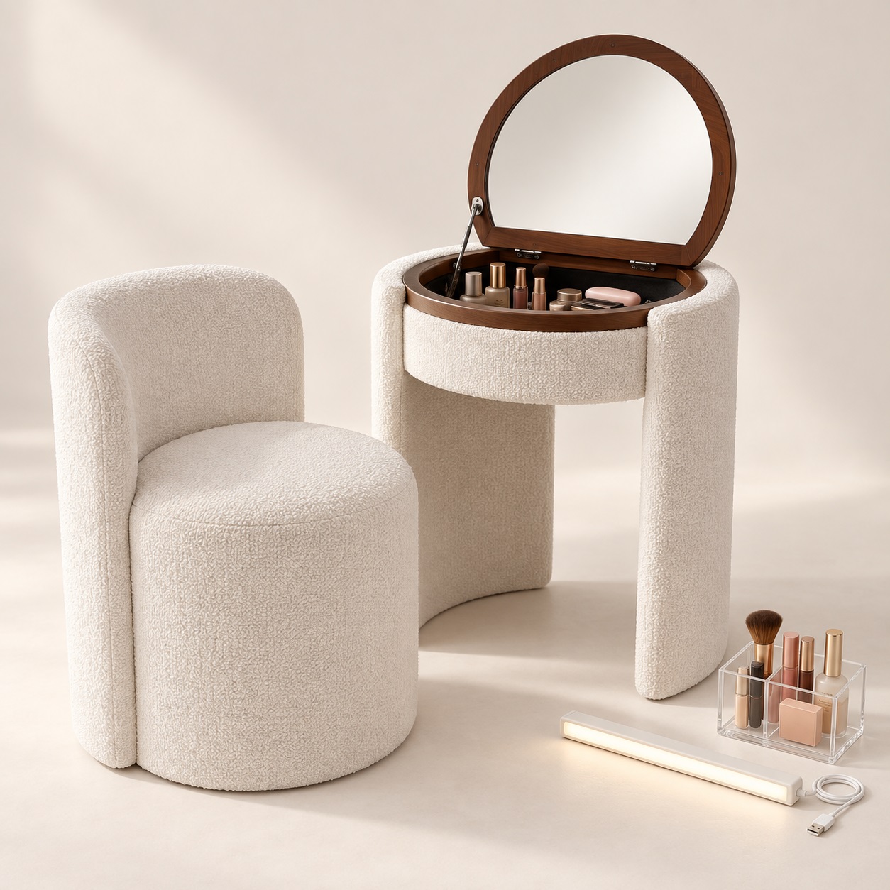 Paquete Beauty Plus: tocador, silla, luz LED USB y organizador