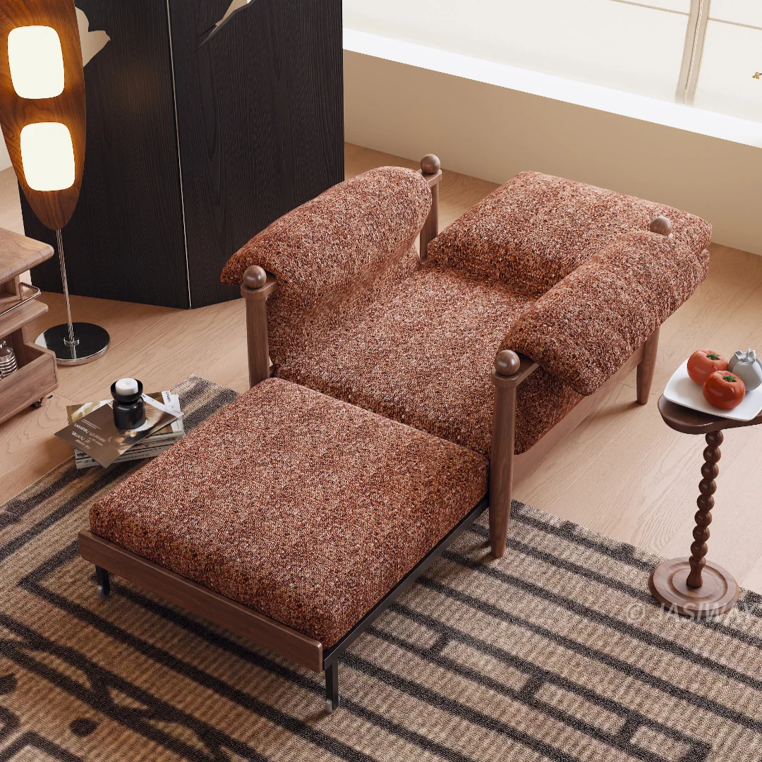 NÓVORA CASA transformable cama sillón| 3-en-1 Chenilla MCM plegable Sillón decorativo & Reclinable descanso cama con madera brazos
