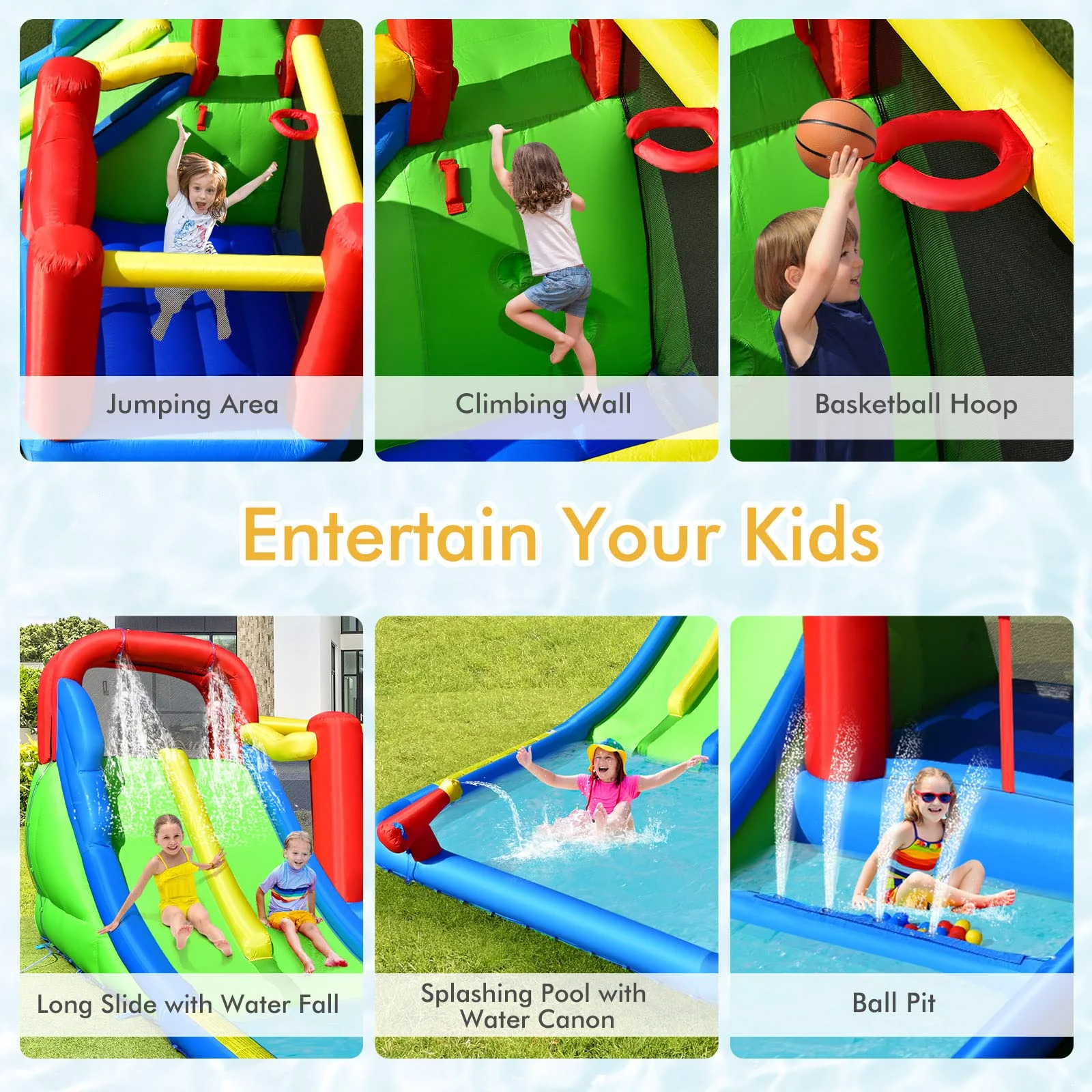 Costzon Inflatable Water Slide Park, Kids Giant Water Park Jumping Castle