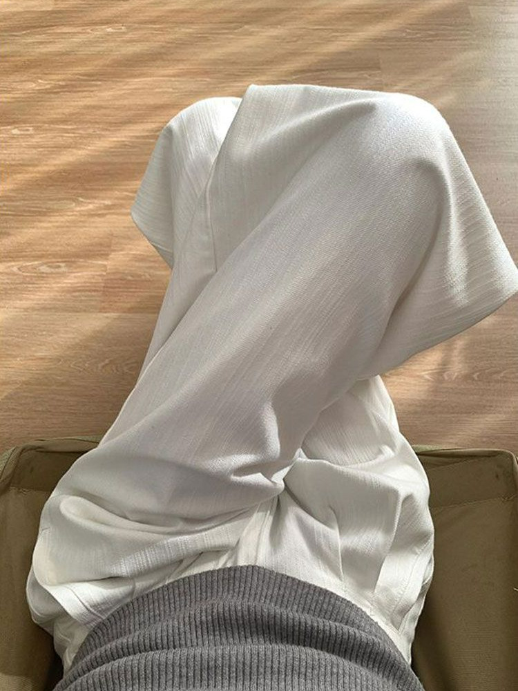 Loose-fitting American-style white wide-leg jeans for women, new summer style, plus size, textured, high-waisted, straight leg.