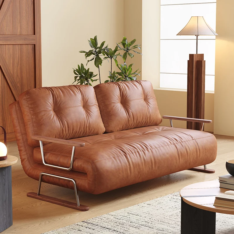 NÓVORA CASA Plegable Sofá cama en caramelo ecológico piel– 4-en-1 transformable sillón, diván & cama