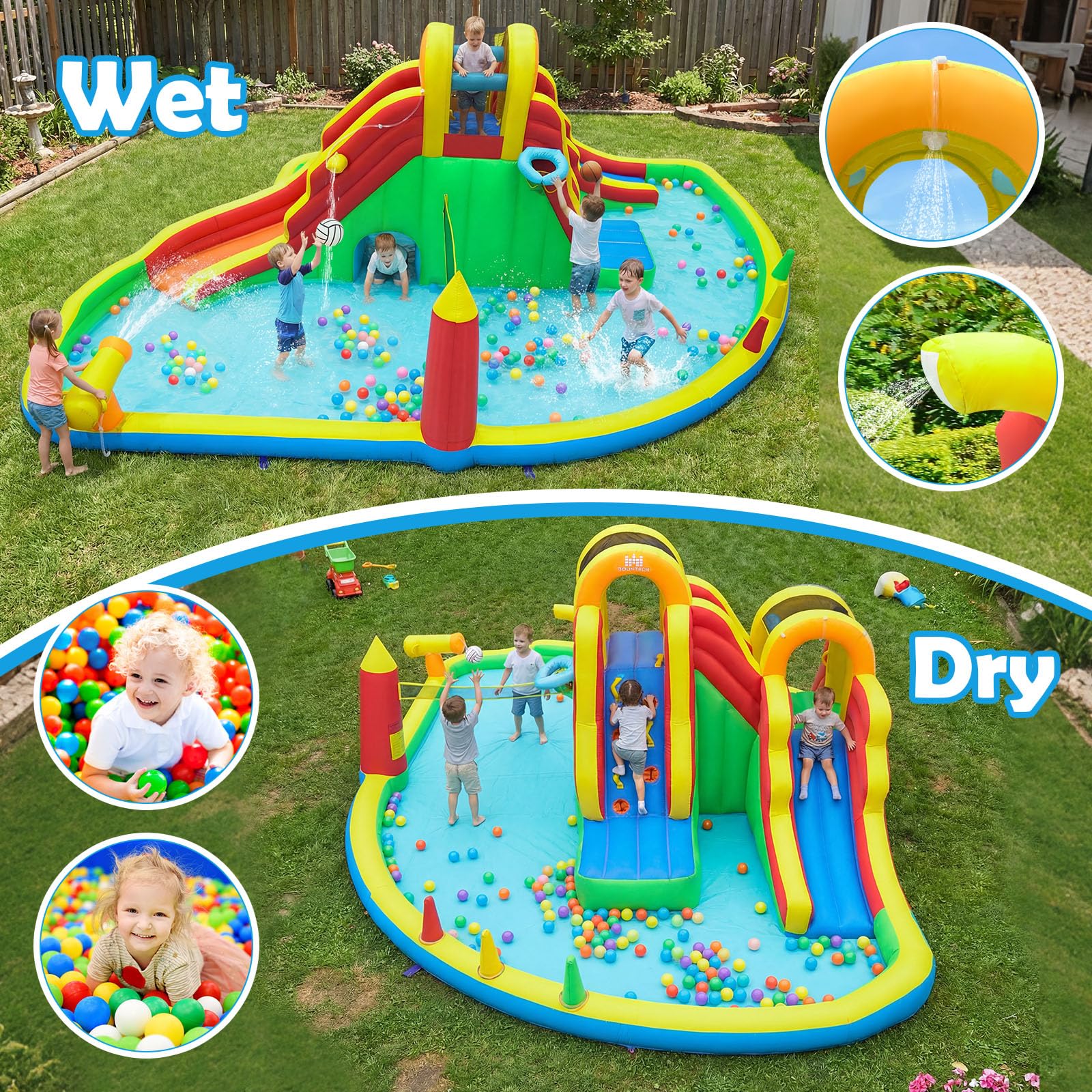 BOUNTECH Inflatable Water Slide Park | 12 in 1 Kids Mega Water Bounce House with Large Deep Pool