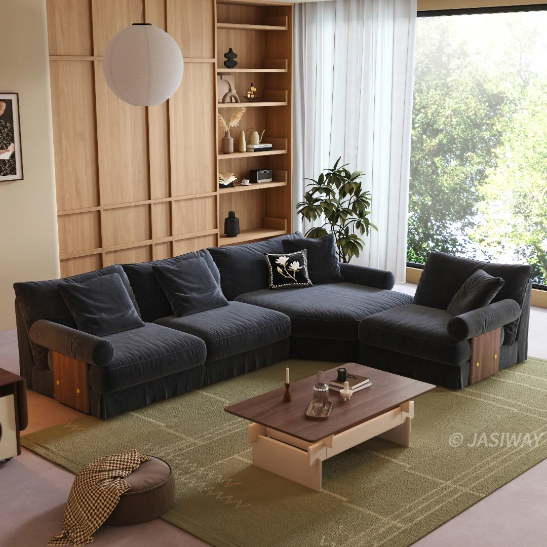 JASIWAY texturizado lino mezcla sofá– Minimalista Crema Blanco Tapizado sofá con Madera maciza detalle| cómodo Sala asiento