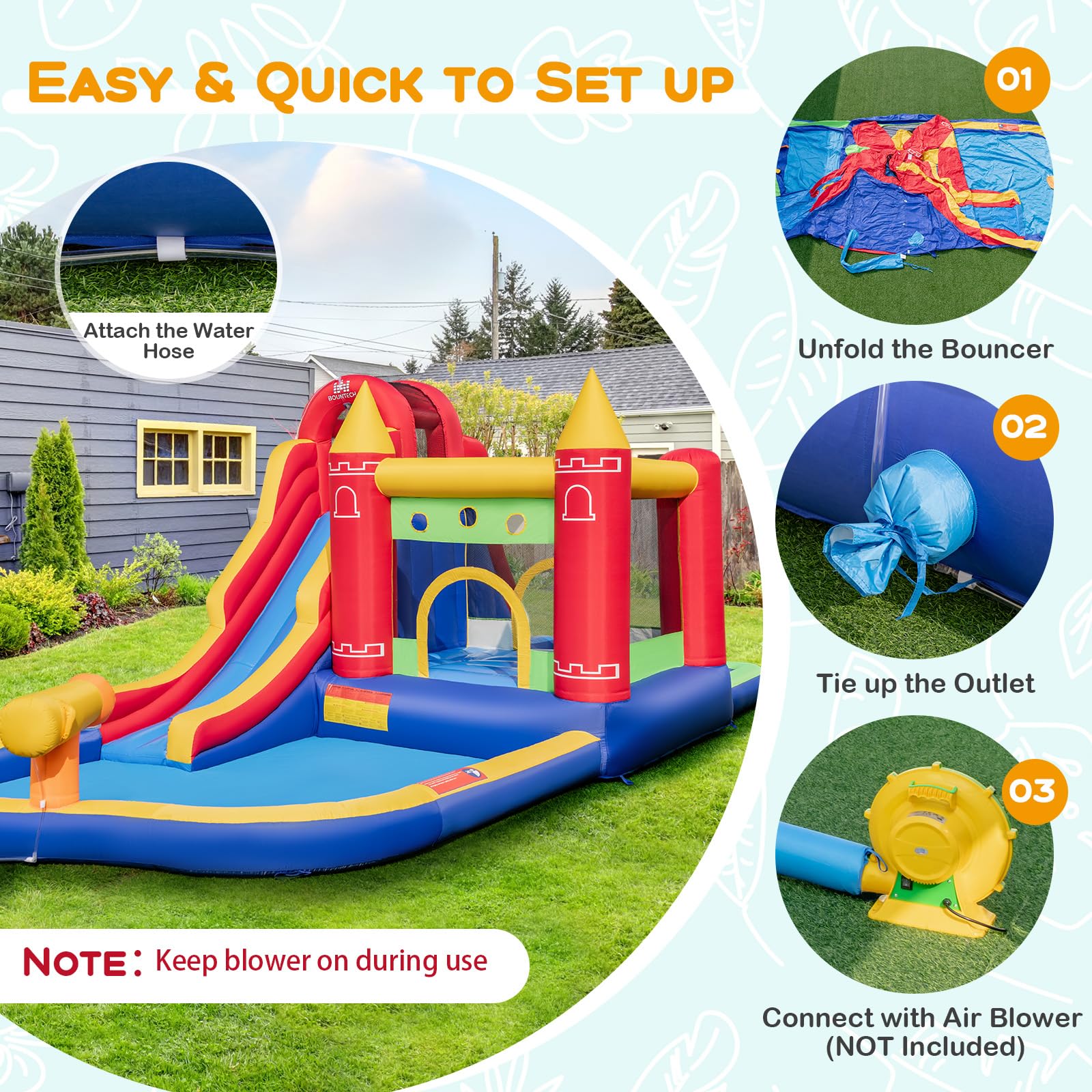 BOUNTECH Inflatable Water Slide, 9 in 1 Bounce House Water Slide Combo, Blow up Bouncy Castle Water Slides