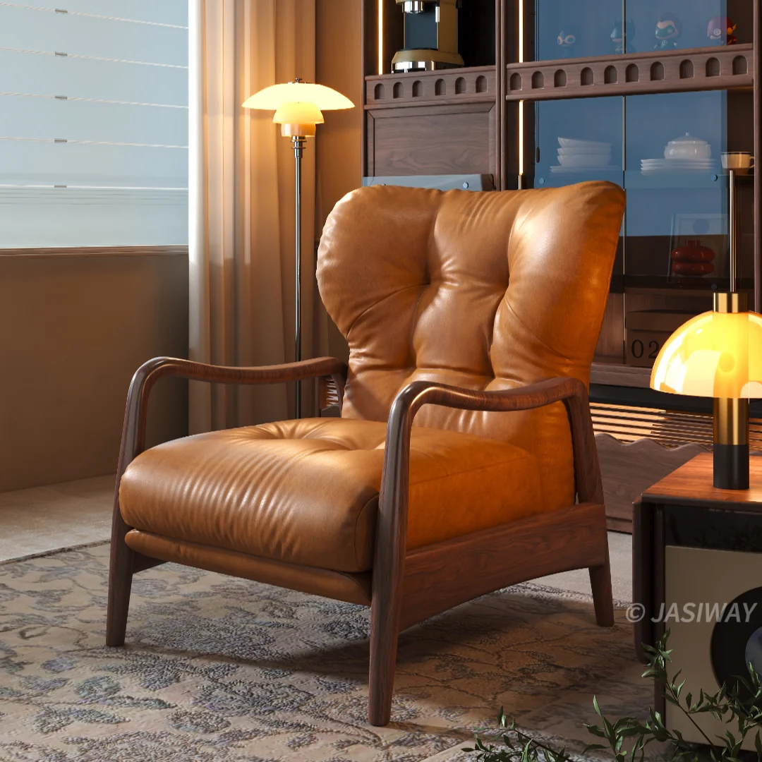 NÓVORA CASA mediados siglo piel reclinable sillón con Ajustable respaldo & retráctil reposapiés| Madera maciza brazo Sillón descanso para Sala