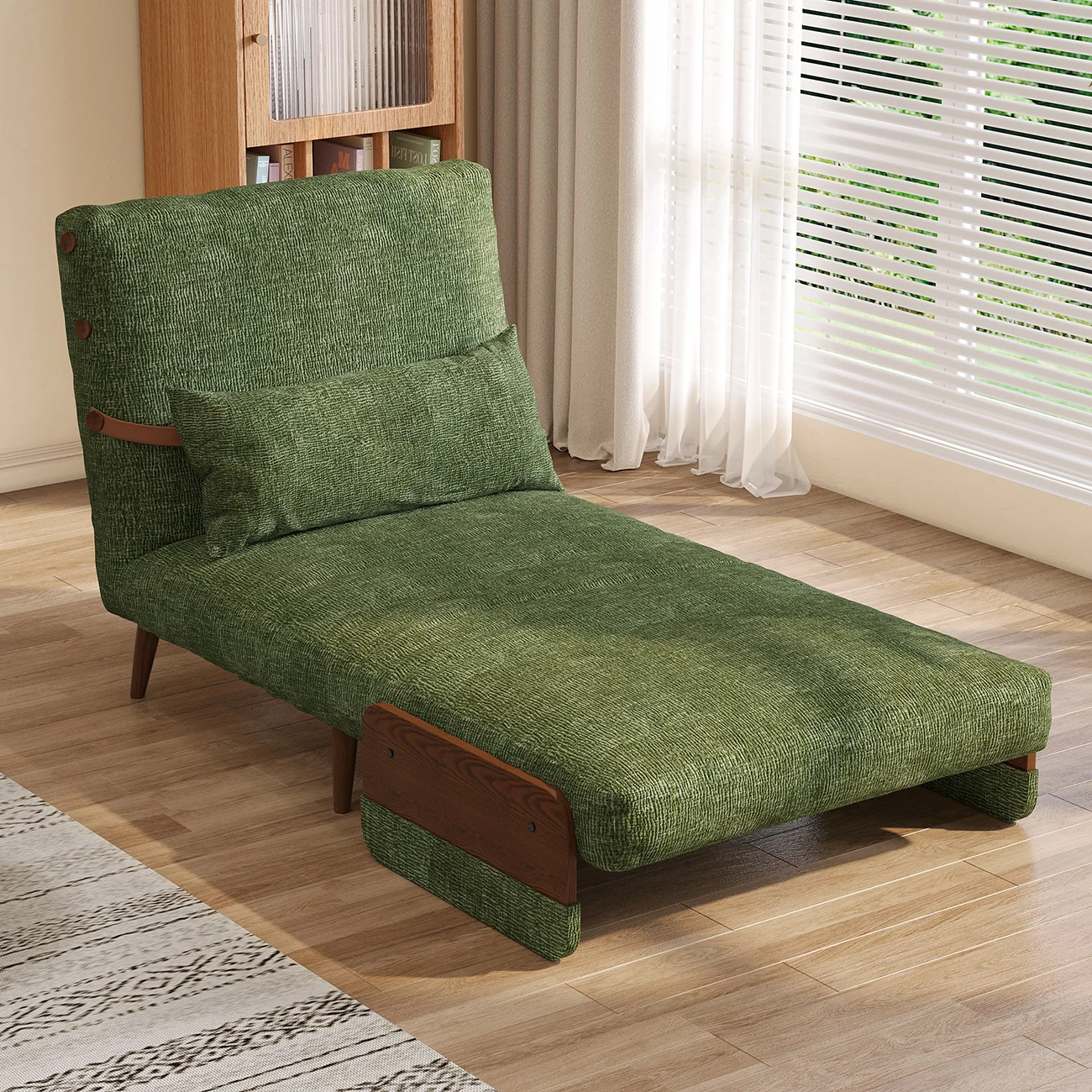 NÓVORA CASA mediados siglo Moderno Verde Sofá cama transformable para pequeño espacios| individual cama sofá con madera brazos