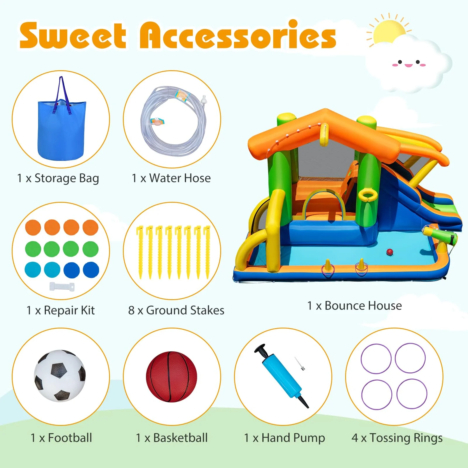 BOUNTECH Inflatable Water Slide 8-in-1 Playhouse Bouncy Castle Water Slide