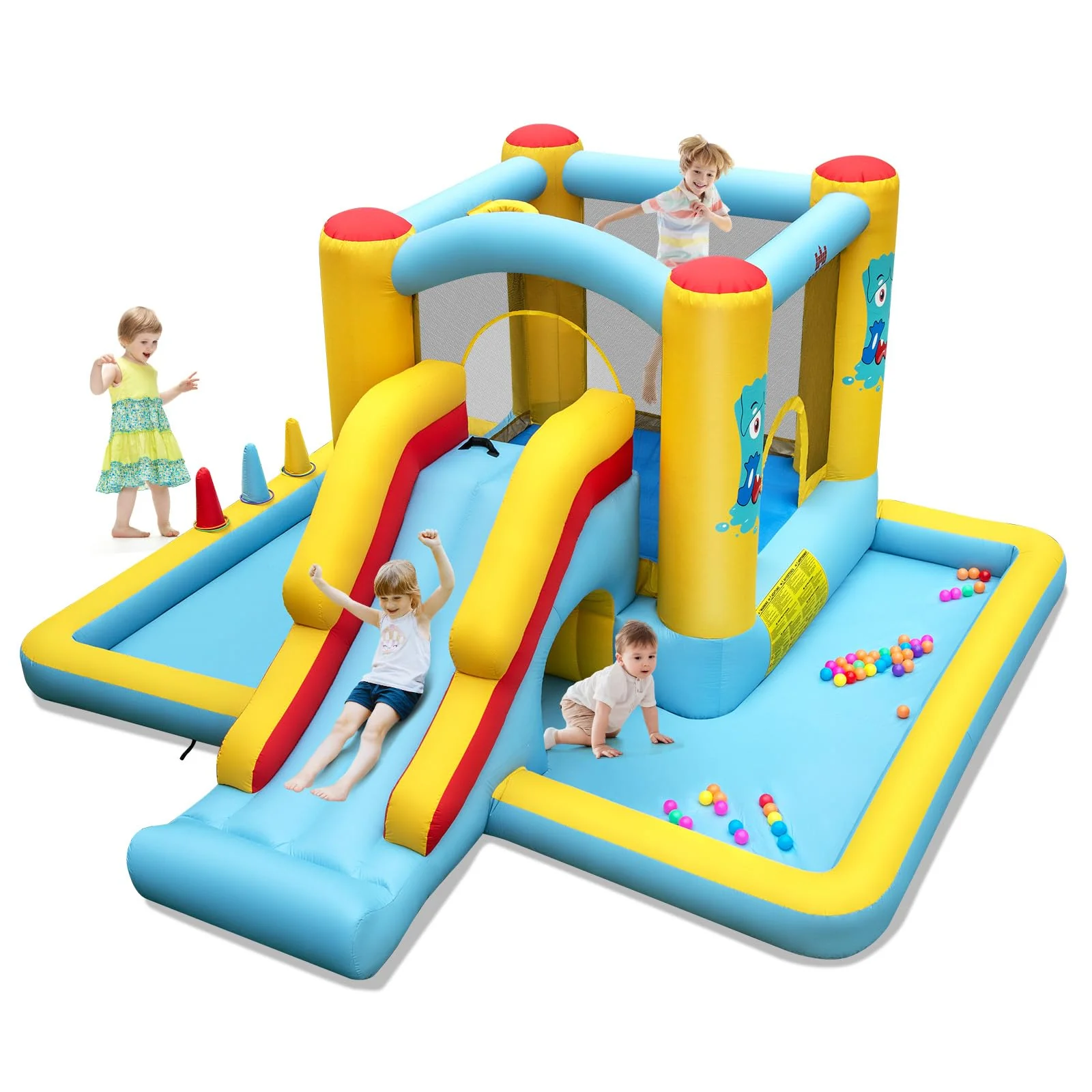 BOUNTECH Inflatable Bounce House with Ball Pit, Long Slide & Tunnel Bouncy House for Kids