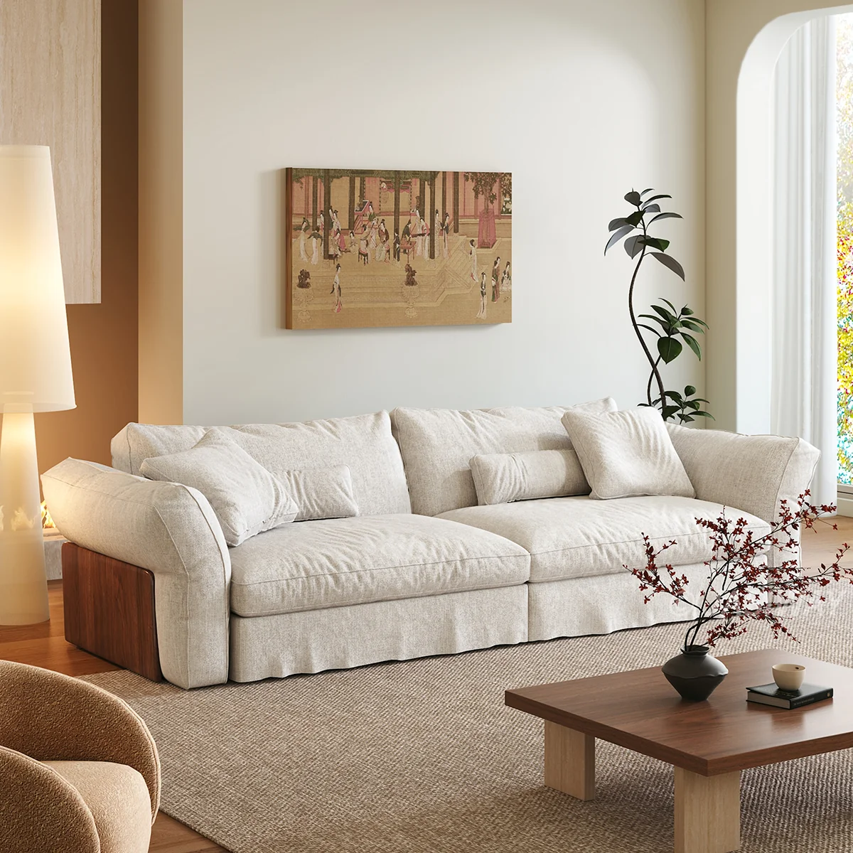 NÓVORA CASA Japandi Crema tela sofá con completamente Desmontable & lavable fundas