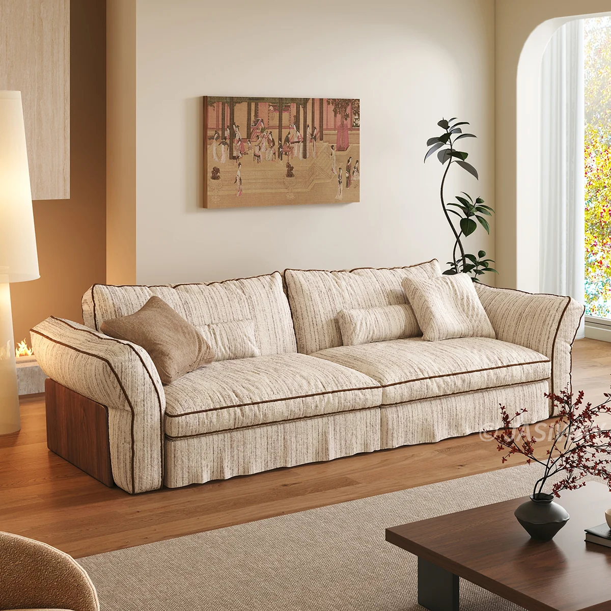 NÓVORA CASA Japandi Crema tela sofá con completamente Desmontable & lavable fundas