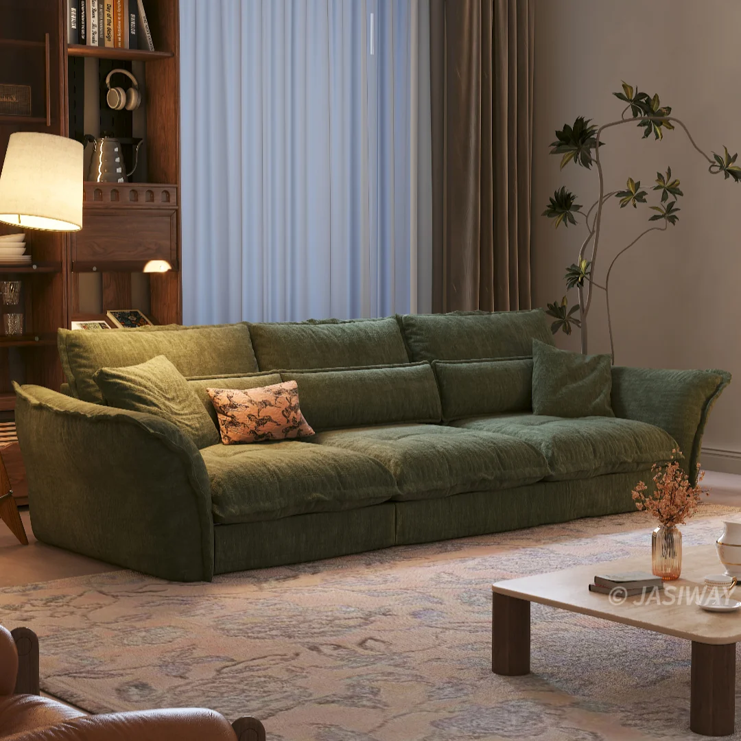 JASIWAY tela sofá con Ajustable reposacabezas| profundo asiento cómodo sofá para Sala, Minimalista Japandi estilo 3-plazas sofá