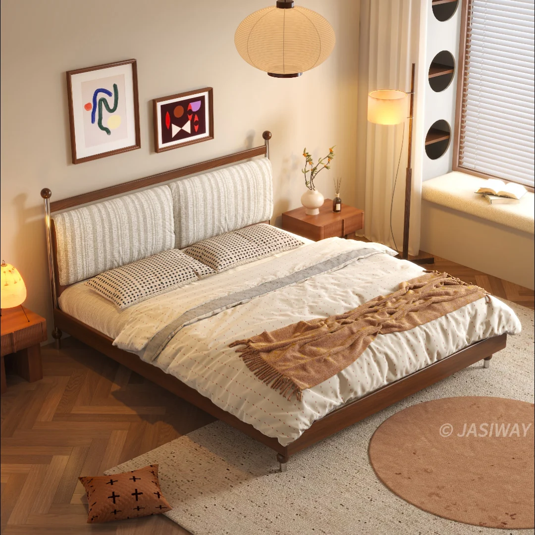 NÓVORA CASA mediados siglo Madera maciza Cama con plataforma con Tapizado cabecera para queen & king tamaño colchones| London diseño premios 2026 plata ganador