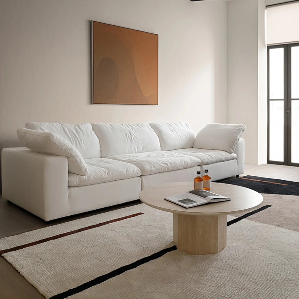 NÓVORA CASA Japandi Redondo Mesa de centro- Beige travertino & premium madera