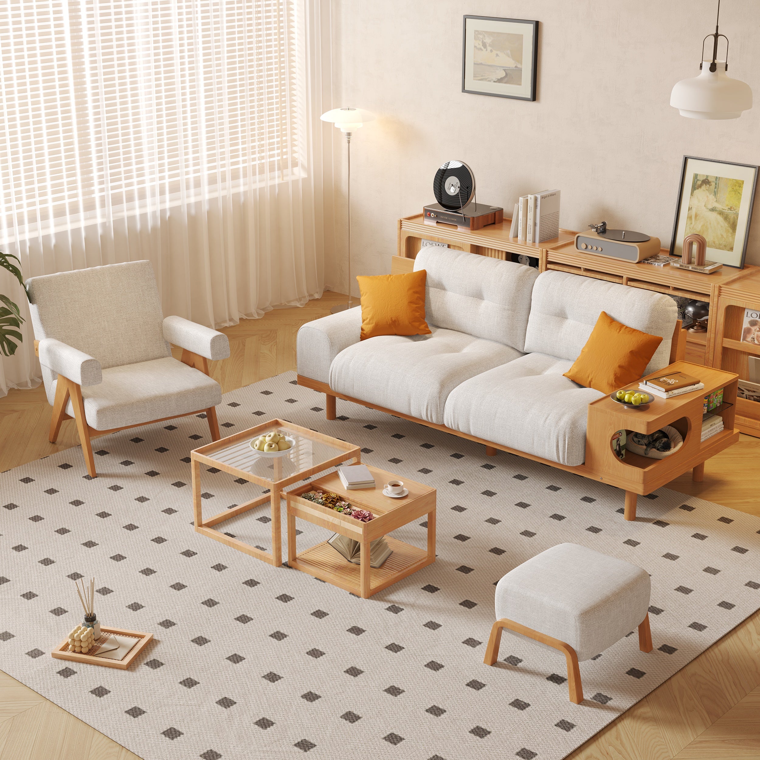 NÓVORA CASA Japandi de madera soporte sofá con integrado gato estudio