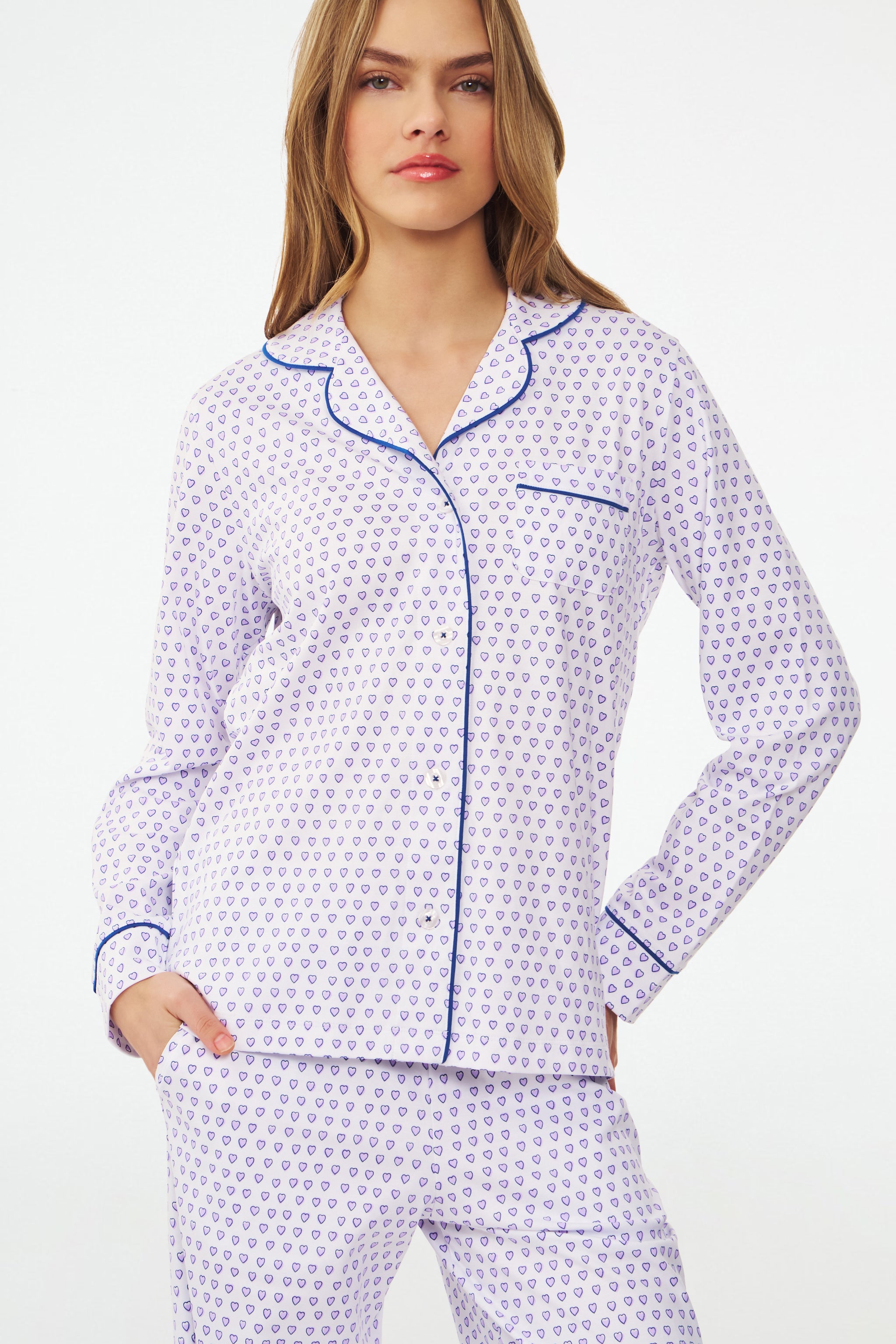 Hearts Long Sleeve Polo Pajamas